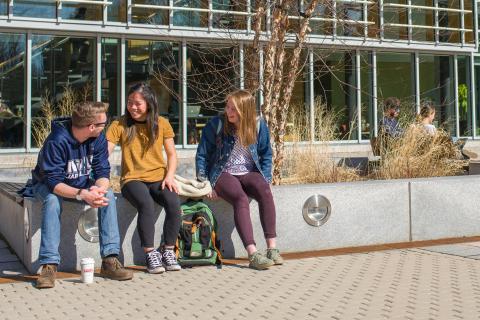 students in Paul College courtyard